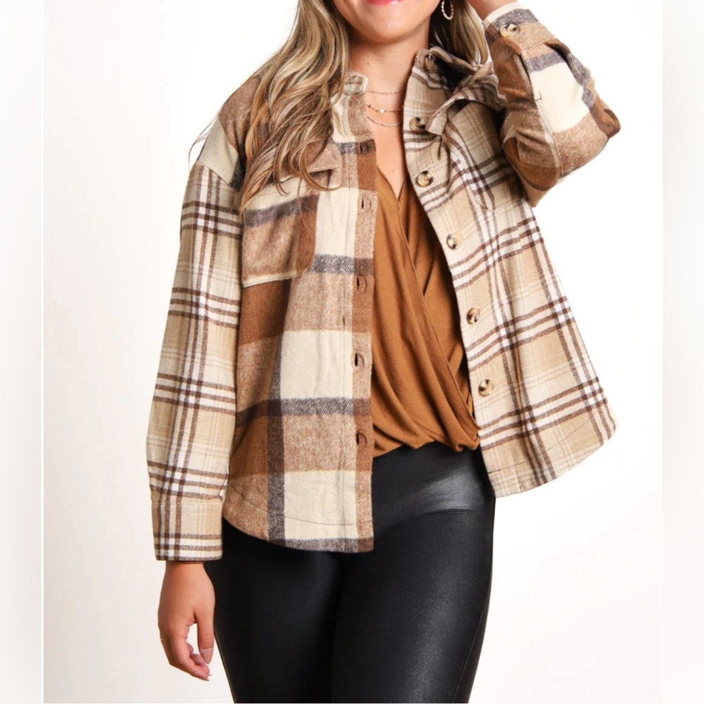 Mixed Print Color Block Shacket Jacket Large - Picture 1 of 3